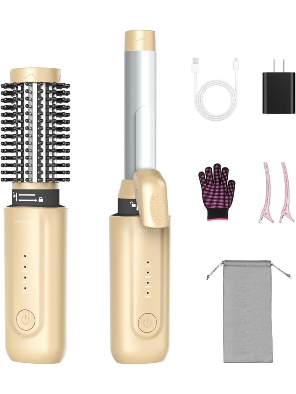 Cordless Curling Iron Brush,4 Temp Setting,Portable Mini Travel,Rechargeable